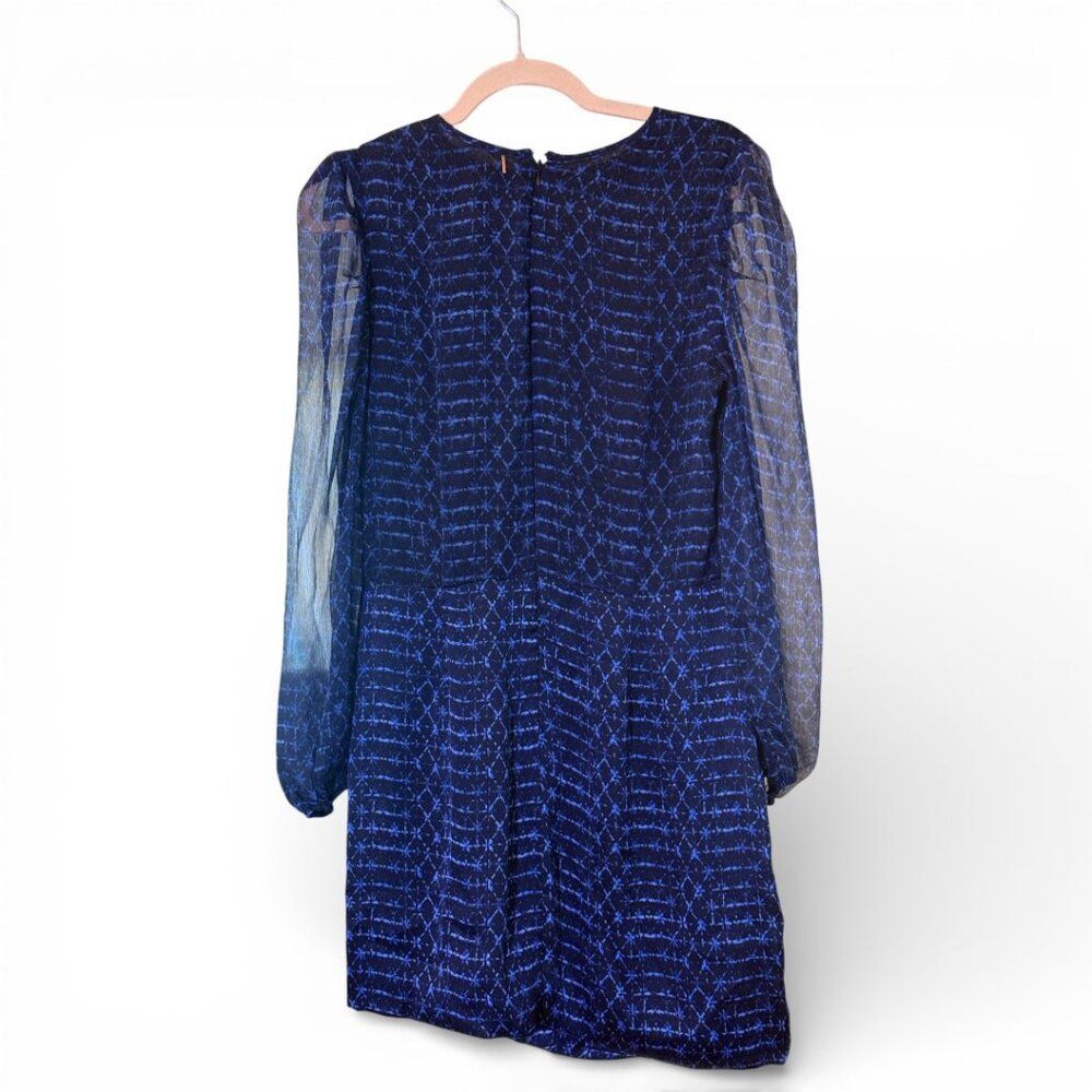 MISA Amber Mini Dress Midnight Mix Blue Sheer Sleeve Ruffle Size M $430 - Picture 5 of 11